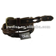 Narrow Braided Leather Belt With Antique Gold Buckle